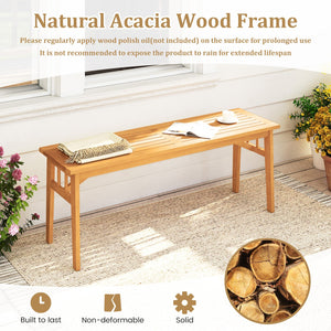48 Inches Acacia Wood Bench with Breathable Slat Seat and Stable Triangular Structure-2 view 7