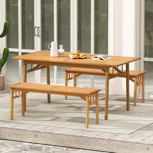 48 Inches Acacia Wood Bench with Breathable Slat Seat and Stable Triangular Structure-2 view 9