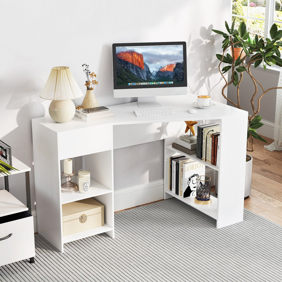 48 Inches L Shaped Corner Executive Computer Desk with Drawer-White view 2
