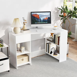 48 Inches L Shaped Corner Executive Computer Desk with Drawer-White view 2