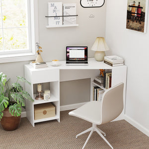 48 Inches L Shaped Corner Executive Computer Desk with Drawer-White view 3