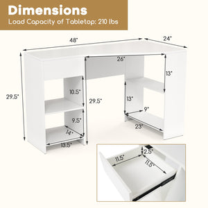 48 Inches L Shaped Corner Executive Computer Desk with Drawer-White view 5
