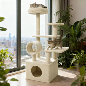 48 Inches Tall Cat Tree Multi-Level Kitten Tower with Large Condo Padded Top Perch-Beige view 2