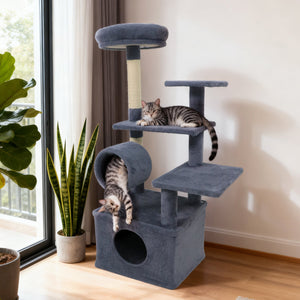 48 Inches Tall Cat Tree Multi-Level Kitten Tower with Large Condo Padded Top Perch-Grey view 2