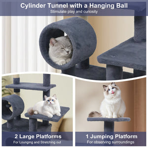 48 Inches Tall Cat Tree Multi-Level Kitten Tower with Large Condo Padded Top Perch-Grey view 9