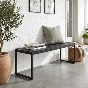 48 inches Outdoor Bench Set of 2 with Wood-Plastic Composite and Metal Frame Slatted Sea-Black view 3