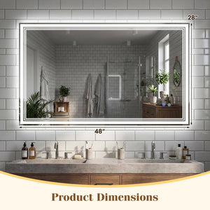 48 inches x 28 inches LED Bathroom Mirror with Frontlit and Backlit view 3