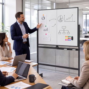48 inches x 36 inches Double-Sided Mobile White Board with Lockable Universal Wheels for Office-Black view 2