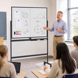 48 inches x 36 inches Double-Sided Mobile White Board with Lockable Universal Wheels for Office-Black view 3