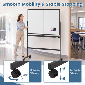 48 inches x 36 inches Double-Sided Mobile White Board with Lockable Universal Wheels for Office-Black view 9