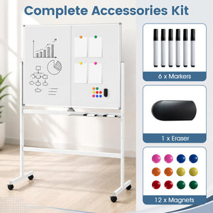 48 inches x 36 inches Double-Sided Mobile White Board with Lockable Universal Wheels for Office-White view 7