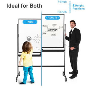 48 x 36 Inch Mobile Magnetic Double-Sided Reversible Whiteboard Height Adjust view 6