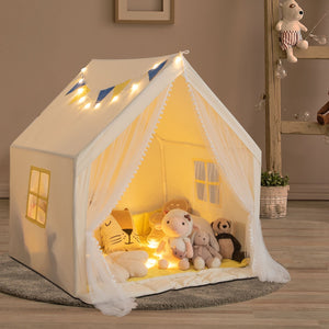 48 x 42 x 50 Inch Large Play Tent with Washable Cotton Mat Holiday Birthday Gift for Kids-Beige view 2