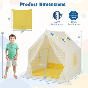 48 x 42 x 50 Inch Large Play Tent with Washable Cotton Mat Holiday Birthday Gift for Kids-Beige view 4