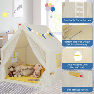 48 x 42 x 50 Inch Large Play Tent with Washable Cotton Mat Holiday Birthday Gift for Kids-Beige view 7