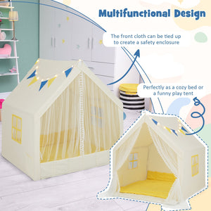 48 x 42 x 50 Inch Large Play Tent with Washable Cotton Mat Holiday Birthday Gift for Kids-Beige view 8