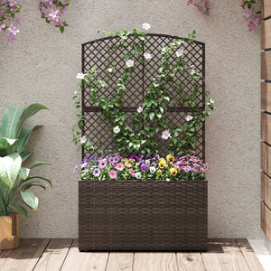 49 Inch Raised Garden Bed with Trellis and Wicker Planter Box-Brown view 2