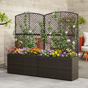 49 Inch Raised Garden Bed with Trellis and Wicker Planter Box-Brown view 5
