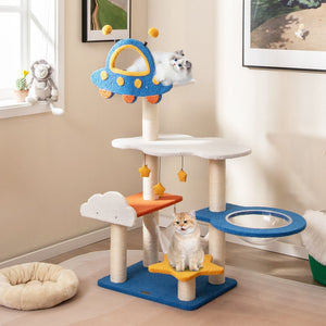 49 Inches Tall Cat Tree with UFO Top Perch Space Capsule and Sisal Scratching Posts-Blue view 2