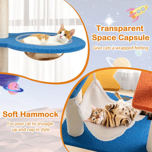 49 Inches Tall Cat Tree with UFO Top Perch Space Capsule and Sisal Scratching Posts-Blue view 7