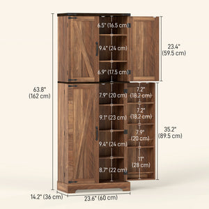 64" Tall Kitchen Pantry Cabinet with Spice Racks and Adjustable Shelves, Black Wood Grain