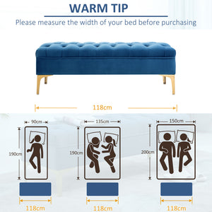 End of Bed Bench, Upholstered Bench, Entryway Shoe Bench with Button Tufted for Living Room, Bedroom, Blue – view 5