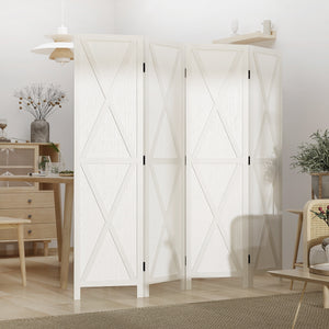 4-panel Wall Partition Farmhouse Room Separator with Foldable Design Wooden Frame 5.6FT, Walnut – view 28