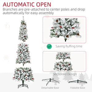 6 Foot Pencil Snow Flocked Artificial Christmas Tree with 600 Pine Realistic Branches, Pine Cones – view 11
