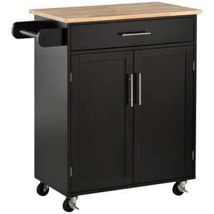 Rolling Kitchen Island Cart with Wood Top, Enough Storage Drawer Space with Towel Bar Rack Shelves