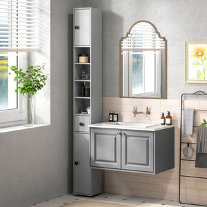 71" Tall Bathroom Cabinet, Narrow Toilet Paper Cabinet with Open Shelves, 2 Door Cabinets, Adjustable Shelves, Black
