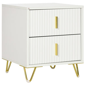 Bedside Table, Modern Nightstand with 2 Drawers, Side End Table with Metal Legs for Living Room, Bedroom