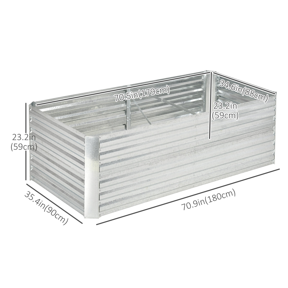 Galvanized Raised Garden Bed, Steel Outdoor Planters with Reinforced Rods, 71'' x 35'' x 23'', Silver