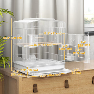 23" Bird Cage, Finches Canaries, Parrot Cage with Doors Perches, 2 Feeder Pet Supplies, White