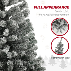 6ft Prelit Pencil Artificial Christmas Tree, Flocked Xmas Tree with Remote, Dual Colour LEDs, 429 Tips, Metal Stand