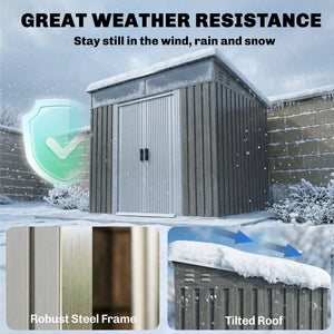 6.5x4FT Galvanised Metal Shed with Foundation Kit, Lockable Garden Tool Storage House with Sliding Doors – view 19