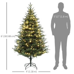 5ft Prelit Artificial Christmas Tree with 542 Tips, Warm White LED Lights, Steel Base, Hinged Xmas Tree, Auto Open