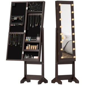 Free Standing Armoire Organizer, Lighted Mirrored Jewelry Cabinet w/ Angle Adjustable & 16 LED Lights Warm – view 8