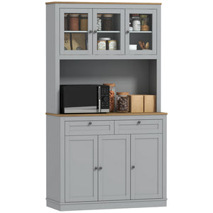 71" Pantry Cabinet with Microwave Space, Buffet with Hutch, 2 Drawers, Adjustable Shelves and Glass Doors – view 29