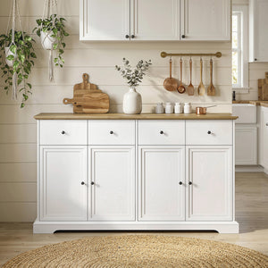 Sideboard Buffet Cabinet, 55" Farmhouse Kitchen Cabinet with Soft-Close Doors, 2 Drawers and 2 Adjustable Shelves