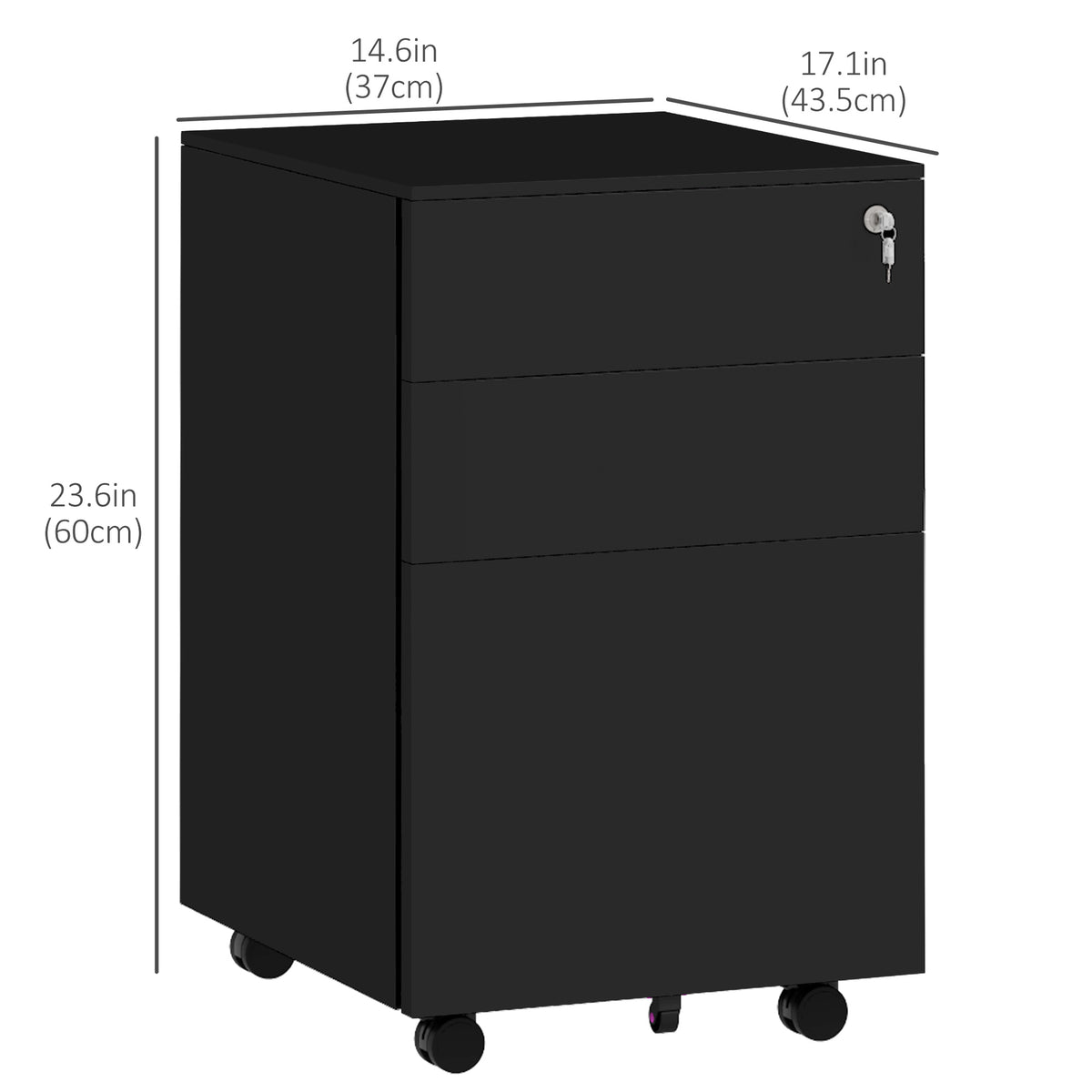 Vertical Steel Filing Cabinet on Wheels, 3-Drawer Lockable File Cabinet with Adjustable Hanging Bar for A4 – view 2