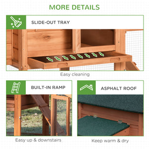 69" Chicken Coop Wooden Hen House Rabbit Hutch Poultry Cage Pen Outdoor Backyard with Outdoor Run Resting Nesting Box Removable Tray Waterproof Asphalt Roof Lockable Door Yellow and Green