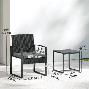 Outdoor Bistro Set, 3 Piece Wicker Patio Furniture Set with Glass Top Table and Cushions for Porch – view 2