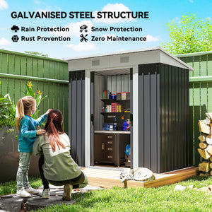 6' x 4' Outdoor Storage Shed, Metal Garden Tool Storage House Organizer with Lockable Sliding Doors and – view 3