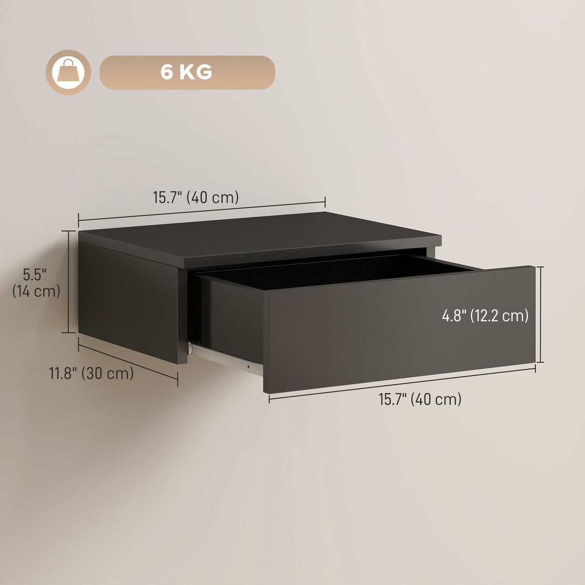Set of 2 Wall Mounted Bedside Tables, Floating Nightstands with Drawer for Bedroom, Black