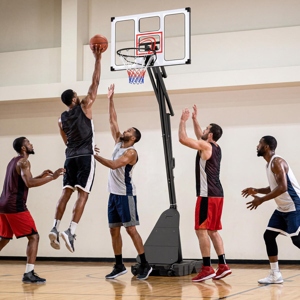 4.9-10 Feet Portable Basketball Hoop 10 Levels Adjustable with Fillable Base and Ball Storage view 2