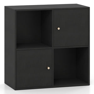 4-Cube Bookcase 3-Tier Bookshelf with Dual Anti-Tipping Kits and 2 Cabinets-Black view 4