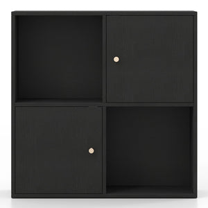 4-Cube Bookcase 3-Tier Bookshelf with Dual Anti-Tipping Kits and 2 Cabinets-Black view 6