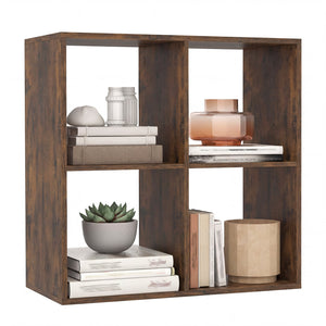 4 Cube Bookshelf with Back Guardrail for Living Room Bedroom-Coffee view 4