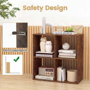 4 Cube Bookshelf with Back Guardrail for Living Room Bedroom-Coffee view 8