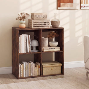 4 Cube Bookshelf with Back Guardrail for Living Room Bedroom-Coffee view 2
